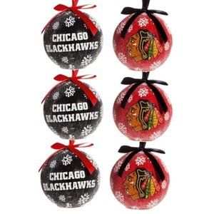 LED Boxed Set of 6 Light Up Christmas Ornaments 3" Chicago Blackhawks NHL Hockey